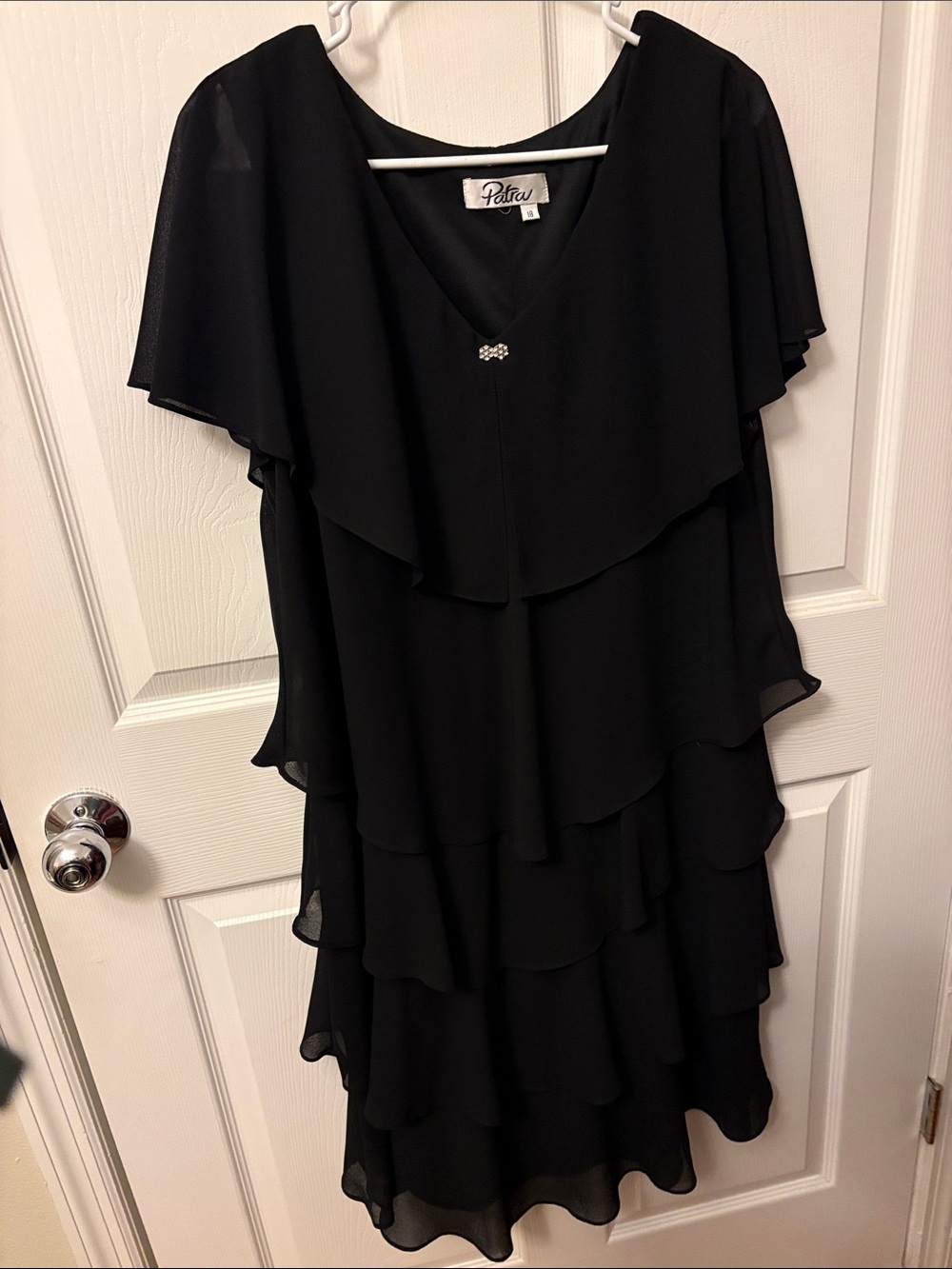 Patra Black Layered V-Neck Chiffon Midi Dress